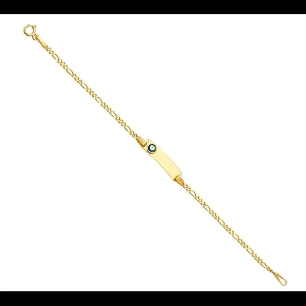 14k solid yellow gold kids bracelet | evil eye ID baby Bracelet |